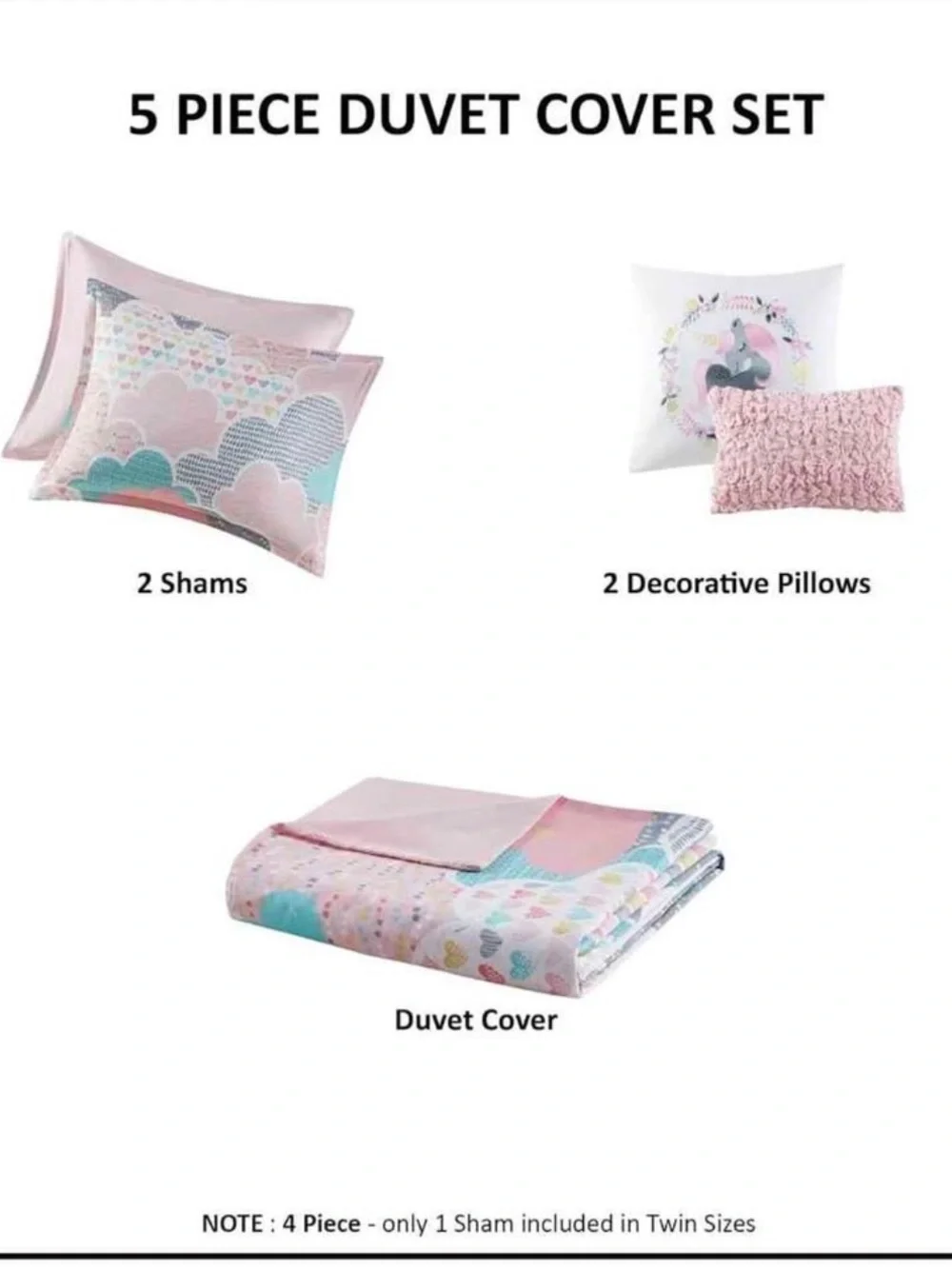 Pastel Cloud Print Duvet Cover Set - Pink & Aqua